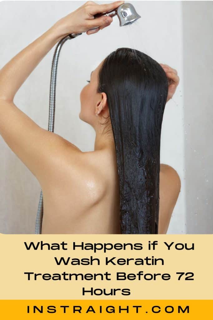 a lady washing hair under the shower under title What Happens if You Wash Keratin Treatment Before 72 Hours